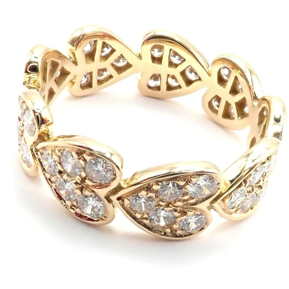 Authentic! Cartier 18k Yellow Gold Diamond Heart Eternity Band Ring Size 7.25
